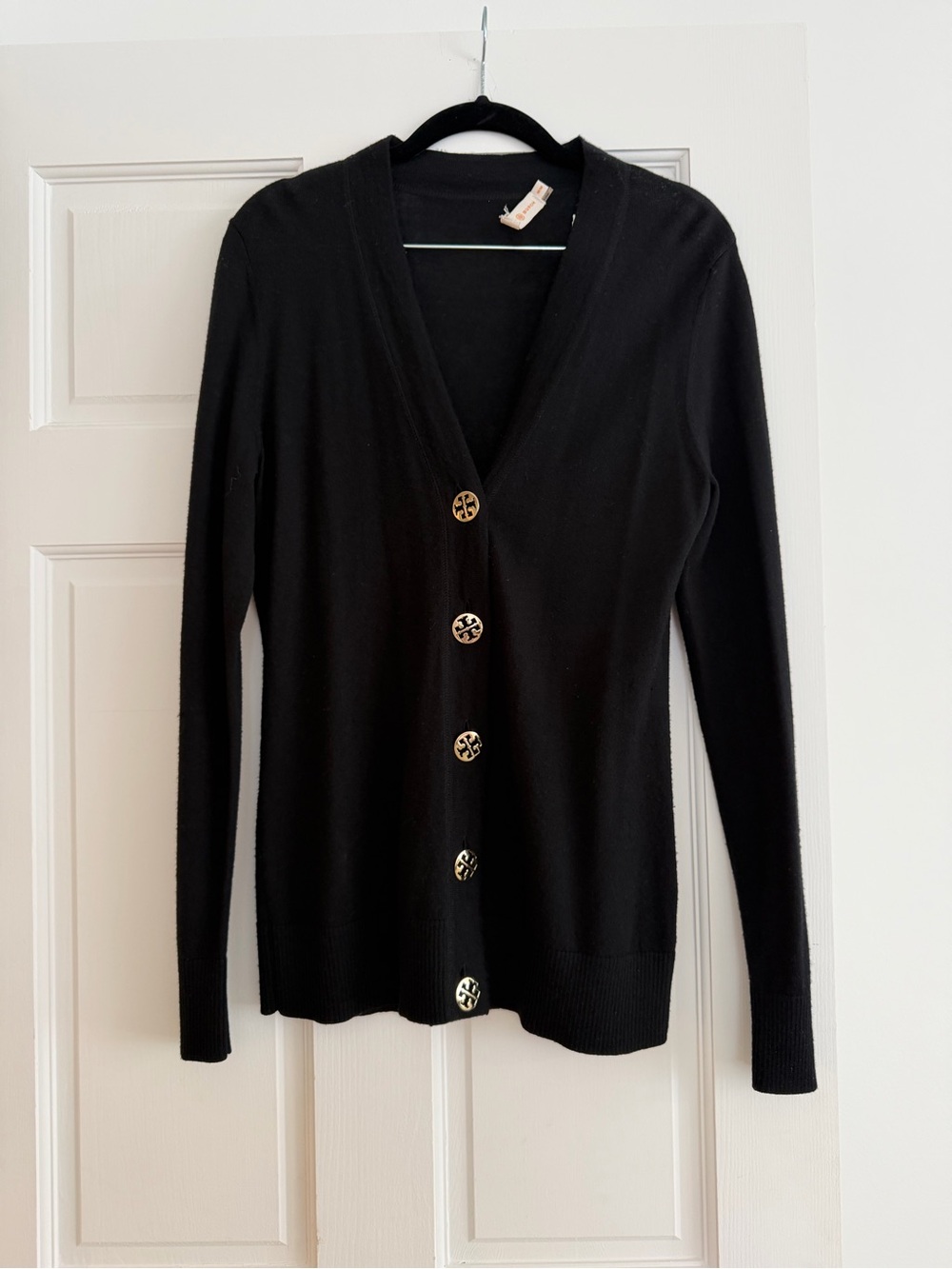 Tory Burch Black Women’s V-Neck Button Cardigan Merino Wool